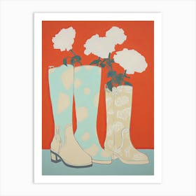 A Painting Of Cowboy Boots With Daisies Flowers, Pop Art Style 5 Art Print