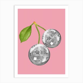 Cherry Disco Ball Pink Art Print