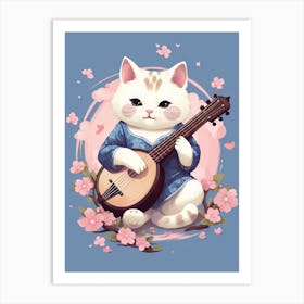 Kawaii Cat Drawings Playing Music 4 Art Print