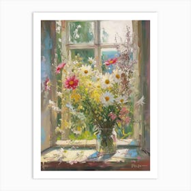 Gerbera Daisy Flowers On A Cottage Window 2 Art Print