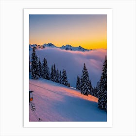 Megève, France Sunrise Skiing Poster Art Print