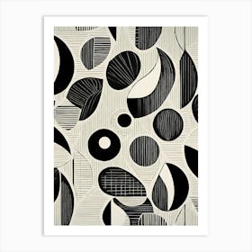 Retro Inspired Linocut Abstract Shapes Black And White Colors art, 227 Art Print