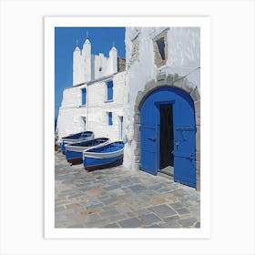 Blue Boats On The Beach Art Print