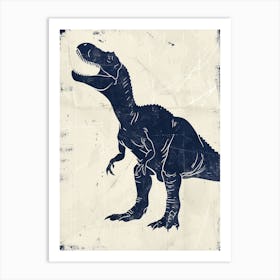 T Rex Navy Blue Dinosaur Silhouette Art Print