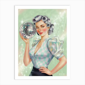 Pinup Girl With Disco Ball 1 Art Print