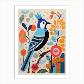 Colourful Scandi Bird Blue Jay 4 Art Print