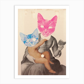 Catomania, Pink And Blue Art Print