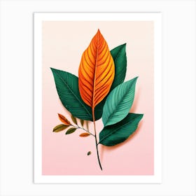 Leaves On A Pink Background 1 Art Print