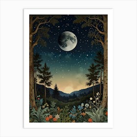 Moonlight In The Forest Style William Morris Art Print 6 Art Print