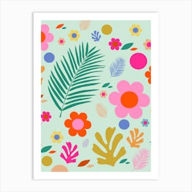 Flowers And Leaves | 01 – Mint Green Floral Art Print