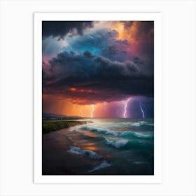 Raging Lightning Over The Ocean Art Print