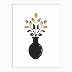 Black Vase With Gold Leaves Art Print