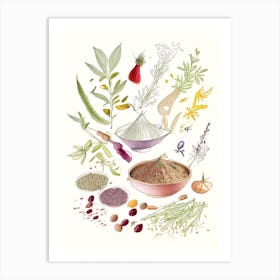 Savory Spices And Herbs Pencil Illustration 1 Art Print