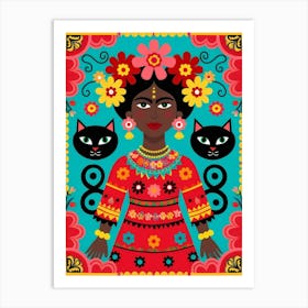 Mexican Girl With Cats Art Print