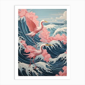 Vintage Japanese Inspired Bird Print Great Blue Heron 2 Art Print
