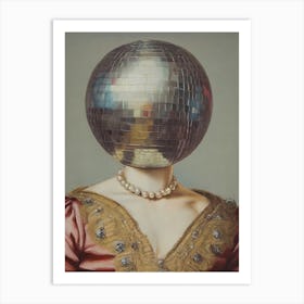 DiscoHead Queen, Disco Ball Maximalist Portrait Of Baroque Woman Art Print