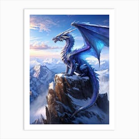 Iridescent Dragon Perched On A Jagged Mountain Peak Scales Catching Light Casting Prism Like Patte Art Print