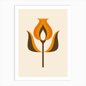 Mid Century Modern Flower 3 Orange Art Print