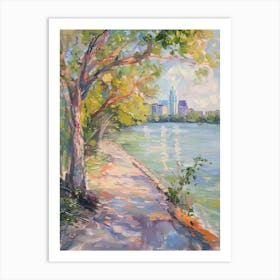 Lady Bird Lake And The Boardwalk Austin Texas Oil Painting 3 Art Print