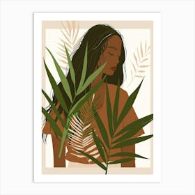 Woman With Palm Leaves Art Print