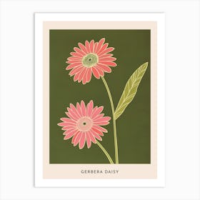 Pink & Green Gerbera Daisy 3 Flower Poster Art Print