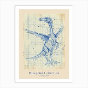 Microraptor Dinosaur Blue Print Sketch 1 Poster Art Print