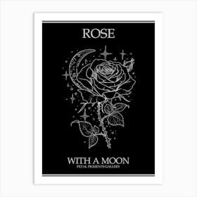 Rose With A Moon Line Drawing 2 Poster Inverted Art Print
