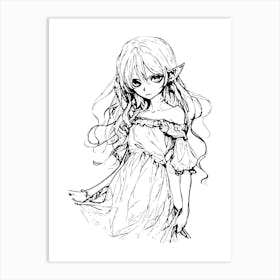 Elf Girl Anime Drawing Art Print