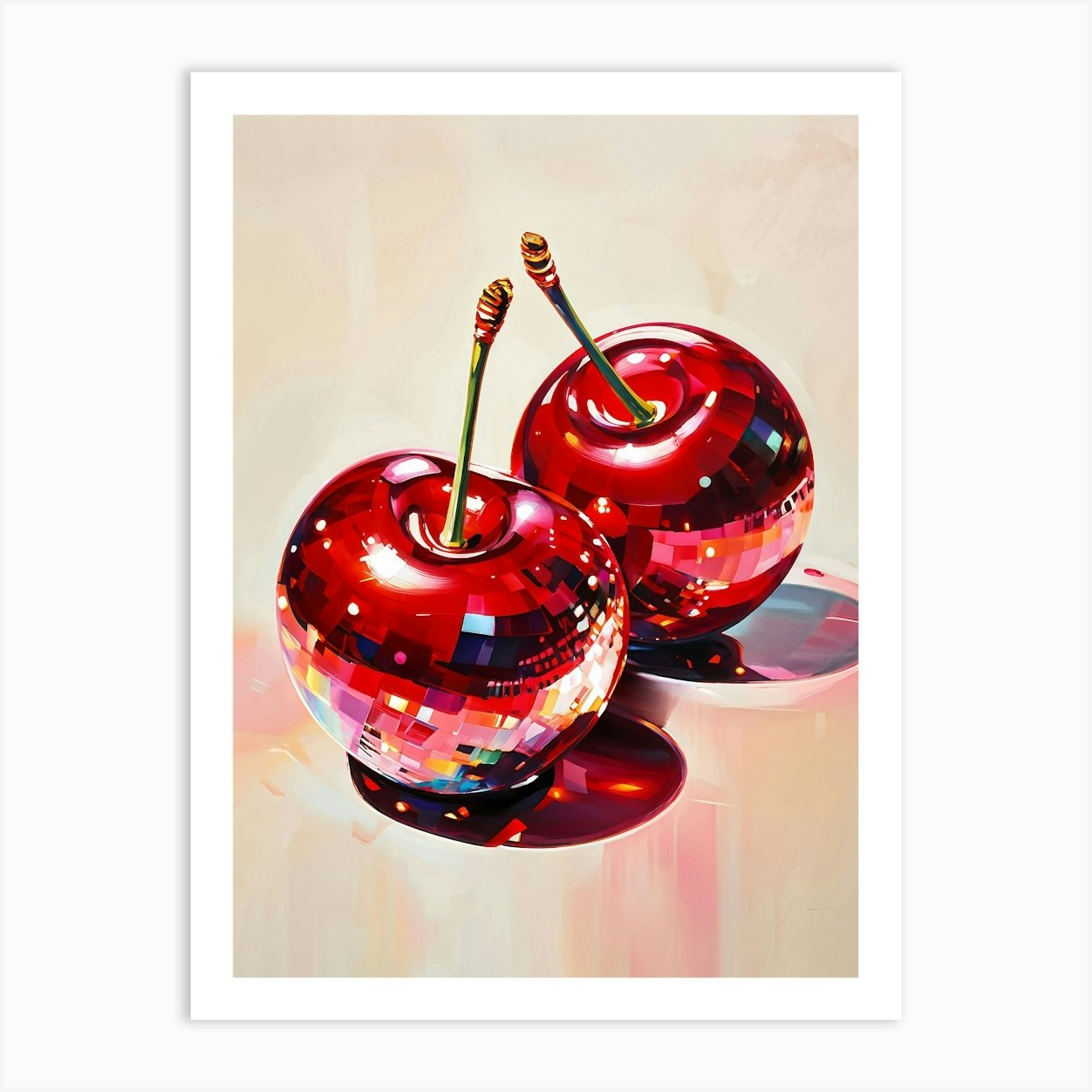 Retro Disco Ball Cherries, y2k, Trendy College Posters, Dorm Decor Art Print by Articraft