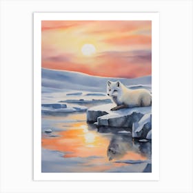 Arctic Sunset with Arctic Fox Art Print