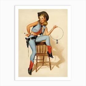 Cowgirl With Jail Key, Vintage, Retro Western Aesthetic Art Print