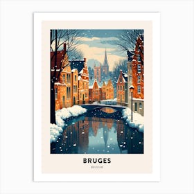 Winter Night  Travel Poster Bruges Belgium 1 Art Print