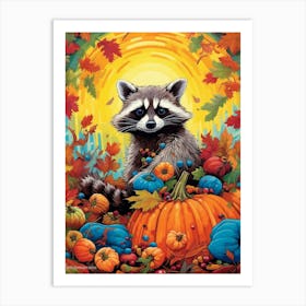 Raccoon Autumn Harvest 4 Art Print