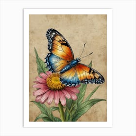 Butterfly On A Flower 2 Art Print