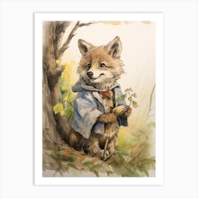 Storybook Animal Watercolour Timber Wolf 1 Art Print