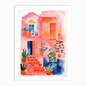 A House In Santorini, Abstract Risograph Style 3 Art Print