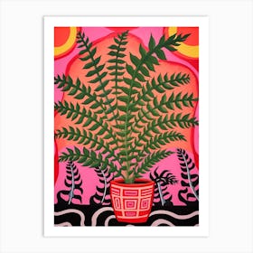 Pink And Red Plant Illustration Boston Fern 3 Art Print