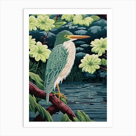 Ohara Koson Inspired Bird Painting Green Heron 4 Art Print