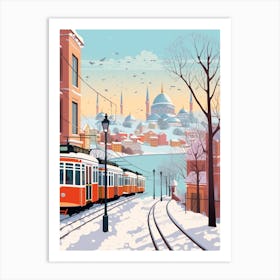 Vintage Winter Travel Illustration Istanbul Turkey 1 Art Print