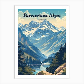 Bavarian Alps Germany Mountains Art Illustration Art Print