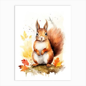 Squirrel Watercolour In Autumn Colours 2 Art Print