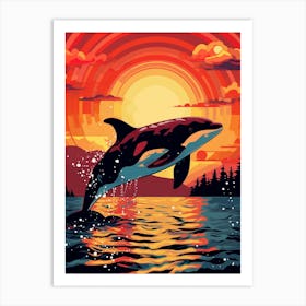 Killer Whale With Retro Sunset Art Print