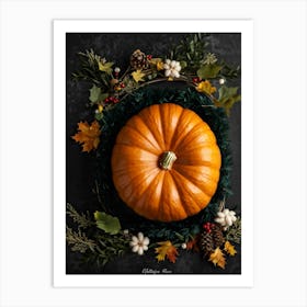 A Digital Render Of A Thanksgiving Themed Art Design Capturing An Overhead View Of A Large Round Pu (5) Art Print