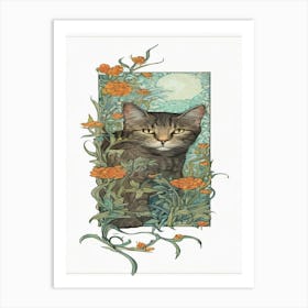 william morris Cat In Flowers 1 Art Print