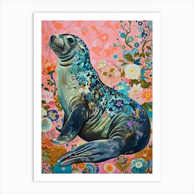 Floral Animal Painting Elephant Seal 1 Art Print