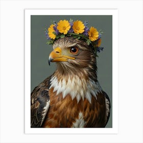 Hawk With A Flower Crown European Robin Art Print