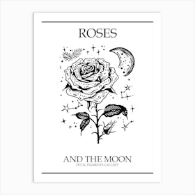 Roses And The Moon Line Drawing 3 Poster Art Print