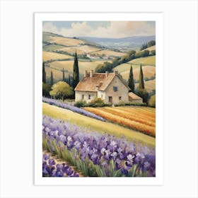 Vintage France National Flower Iris Landscape Art Print