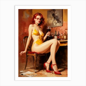 Wine Tasting In Bikini Art Print