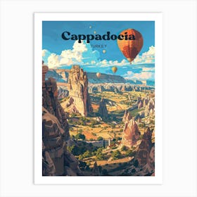 Cappadocia Turkey Hot Air Balloon Digital Travel Illustration Art Print